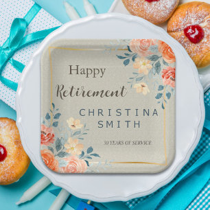 Rustic Antique Floral Watercolor Retirement Party Paper Plate