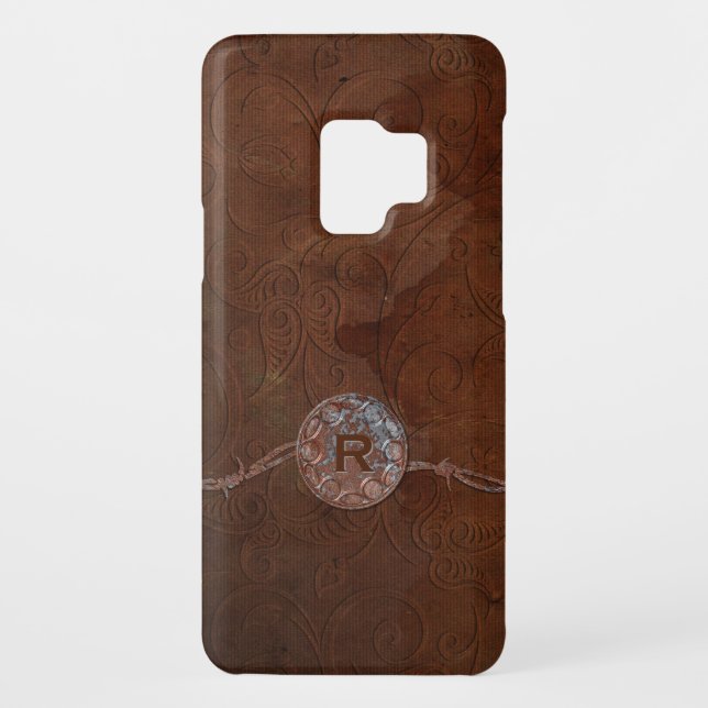 Rustic Antique Look Embossed Leather Monogram Case-Mate Samsung Galaxy Case (Back)