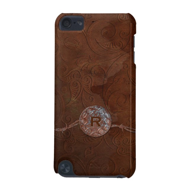 Rustic Antique Look Embossed Leather Monogram iPod Touch (5th Generation) Case (Back)