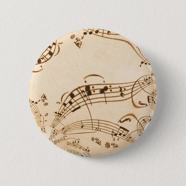 Rustic Antique Musical Notes 6 Cm Round Badge (Front)