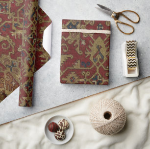 Rustic Antique Oriental Persian Red Pattern Wrapping Paper
