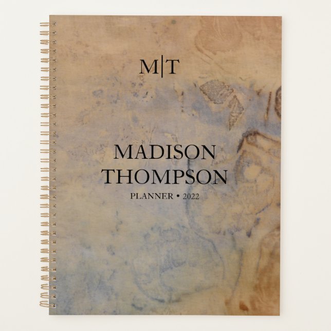 Rustic Antique Vintage Paper Elegant Monogram Planner (Front)
