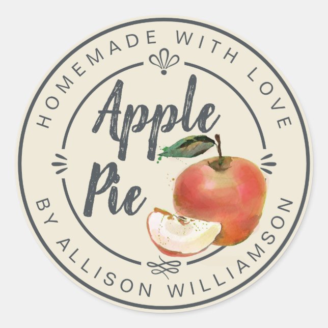 Rustic Antique White Homemade Apple Pie Classic Round Sticker (Front)