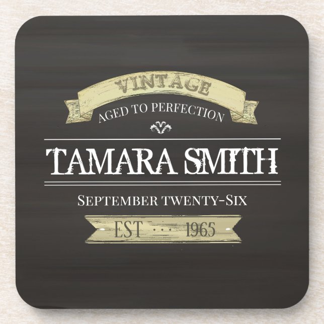 Rustic Antiqued Vintage Birthday Square Coaster (Front)