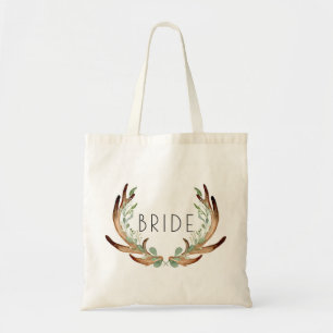 Rustic Antler and Greenery Watercolor   Bride Tote Bag