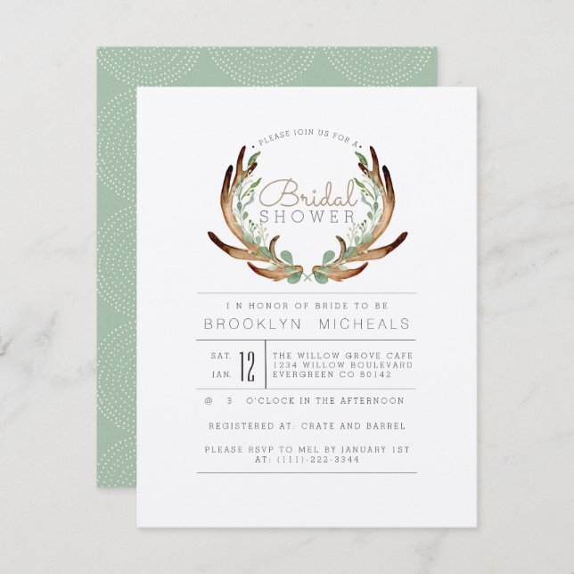 Rustic Antler and Vine | Kraft | Bridal Shower Invitation (Front/Back)