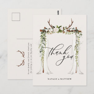 Rustic antler and watercolor floral canopy wedding postcard