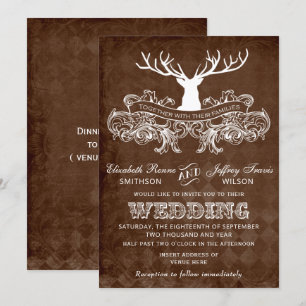 Rustic Antler Deer Winter Woodland wedding Invitation