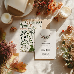 Rustic Antler Floral Wedding Boho Woodland Barn Invitation