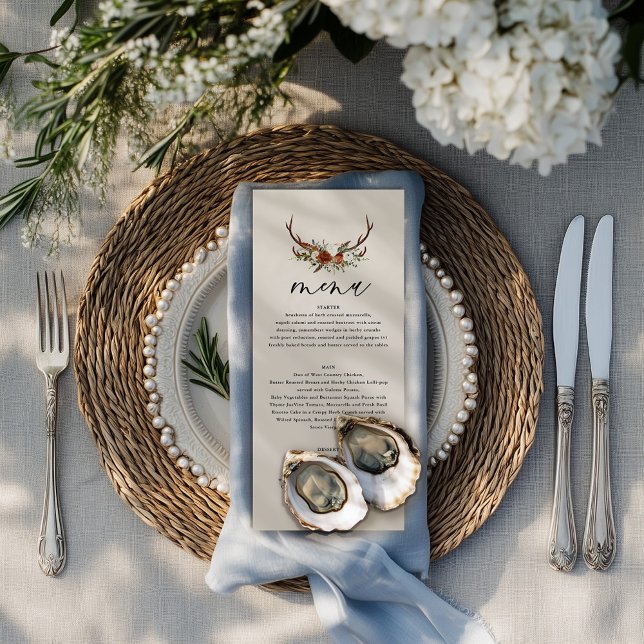 Rustic Antler Floral Wedding Boho Woodland Menu (Creator Uploaded)