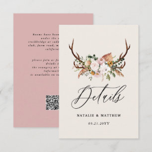 Rustic Antler Floral Wedding woodland Boho Details Enclosure Card