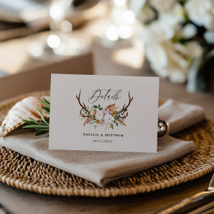 Rustic Antler Floral Wedding woodland Boho Details Enclosure Card
