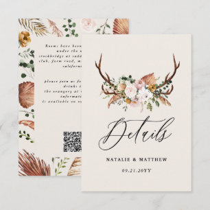 Rustic Antler Floral Wedding woodland Boho Details Enclosure Card