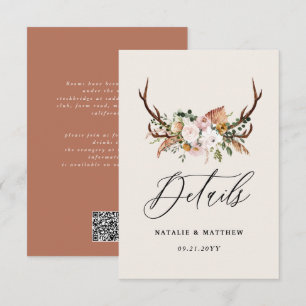 Rustic Antler Floral Wedding woodland Boho Details Enclosure Card
