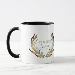 Rustic Antler & Greenery Promoted to Auntie Mug