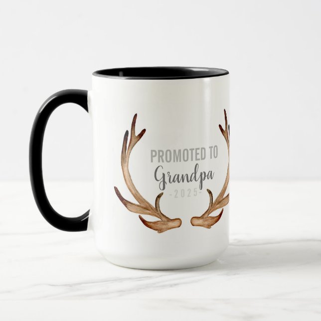 Rustic Antler & Greenery Promoted to Grandpa Mug (Left)