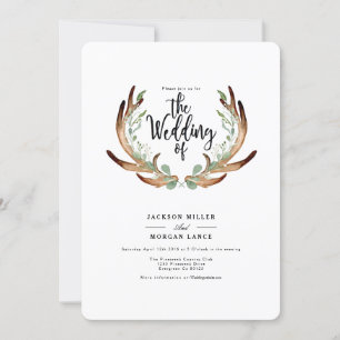 Rustic Antler& Vine   Watercolor Wedding Invite