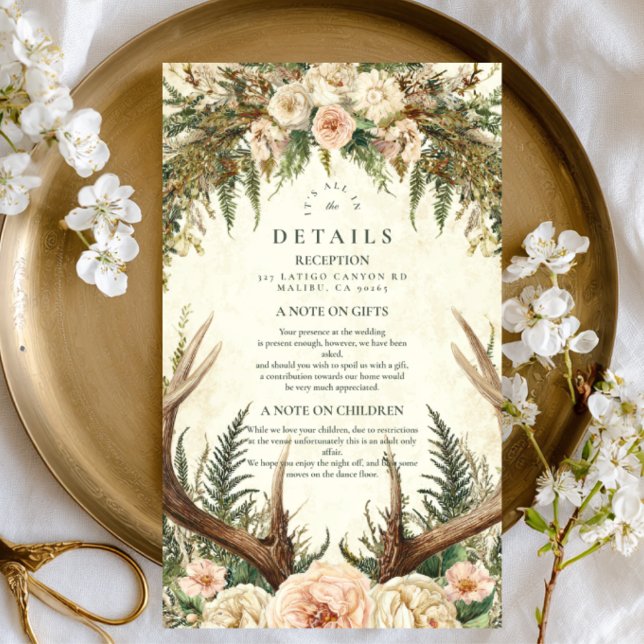 Rustic Antler Woodland Floral Wedding Enclosure Card (Creator Uploaded)