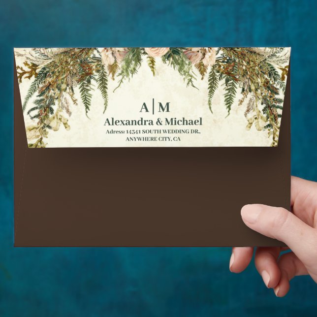 Rustic Antler Woodland Floral Wedding Envelope (Hand)
