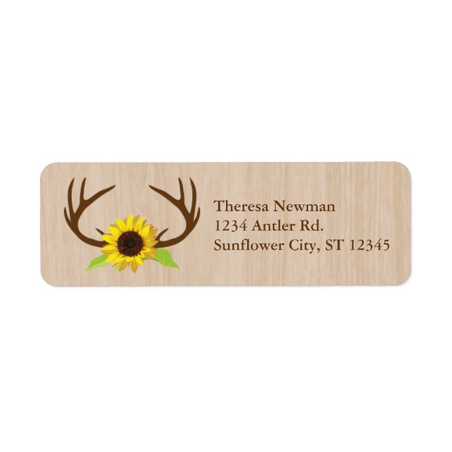 Rustic Antlers and Sunflowers Wedding Label (Front)