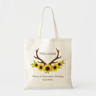 Rustic Antlers and Sunflowers Wedding Tote Bag
