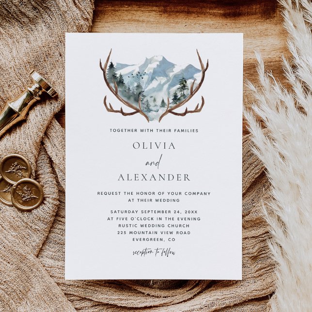 Rustic Antlers Boho Mountain Wedding Invitation (Creator Uploaded)
