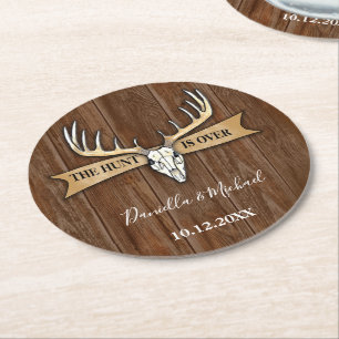 Rustic Antlers Deer Skull Wedding Round Paper Coaster