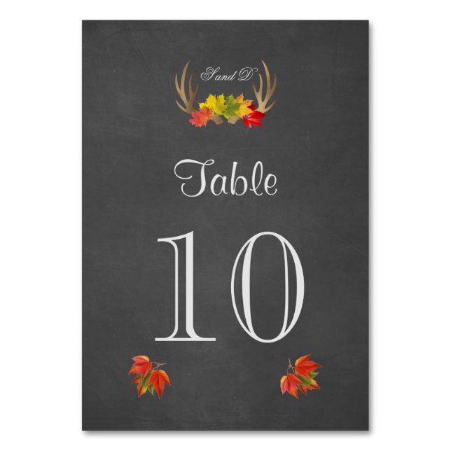 Rustic Antlers Fall Boho Wedding Table Number (Front)