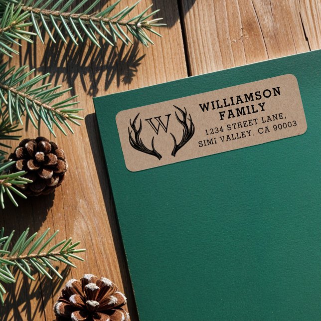 Rustic Antlers Family Monogram Christmas (Rustic Antlers Family Monogram Christmas Label)