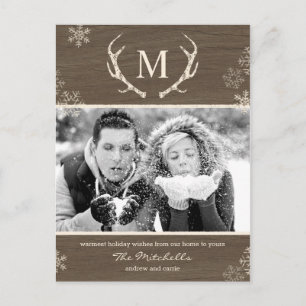 Rustic Antlers Holiday Postcard