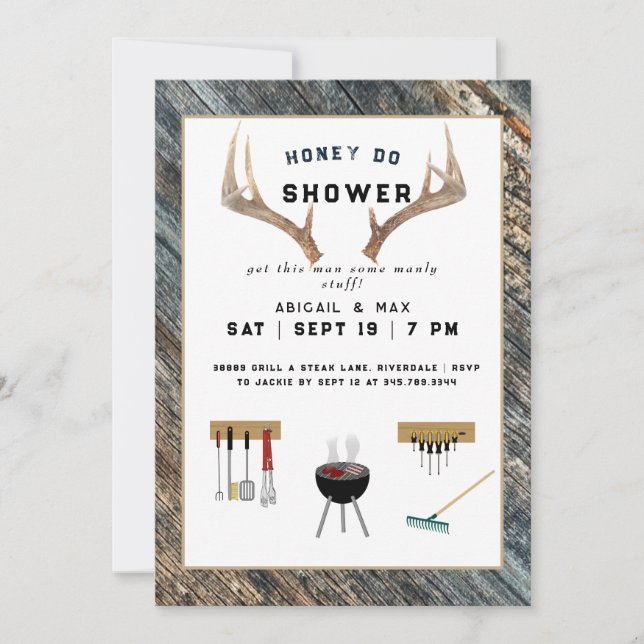 Rustic Antlers Honey Do Couples Wedding Shower  Invitation (Front)