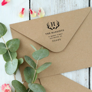 Rustic Antlers Monogram Family Name Return Address Self-inking Stamp