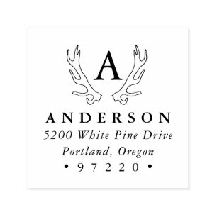 Rustic Antlers Monogram Return Address Self-inking Stamp