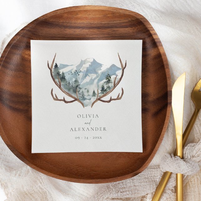 Rustic Antlers Mountain Boho Wedding Napkin (Creator Uploaded)
