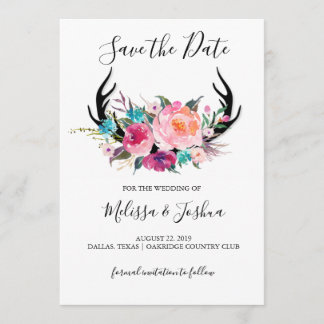 Rustic Antlers Save The Date Card