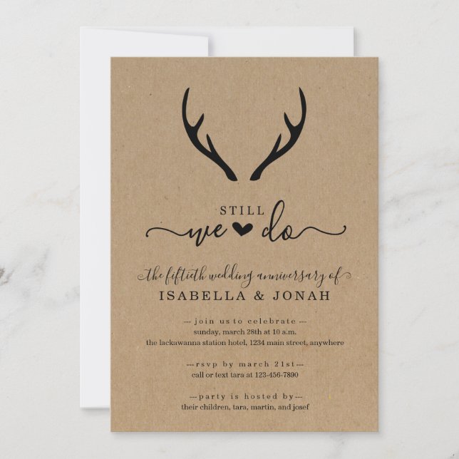 Rustic Antlers Wedding Anniversary Invitation (Front)