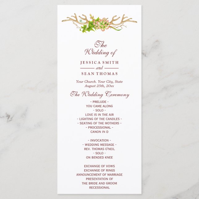 Rustic Antlers & Wildflowers Wedding Program Programme (Front)