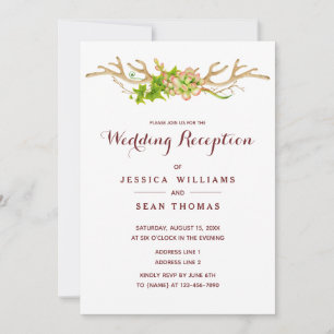 Rustic Antlers & Wildflowers Wedding reception Invitation