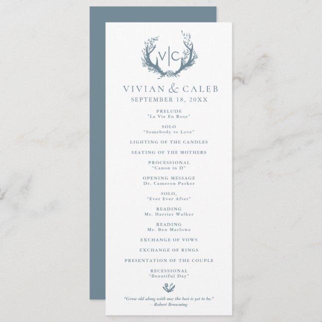 Rustic Antlers with Floral Wreath | Wedding Programme (Front/Back)
