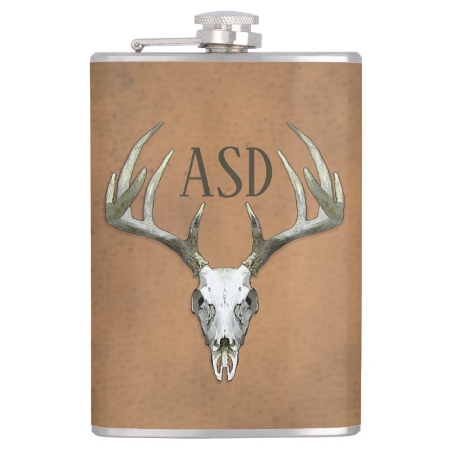 Rustic Antlers with Initials Hip Flask (Front)