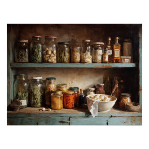 Rustic Apothecary Shelf Still Life Poster