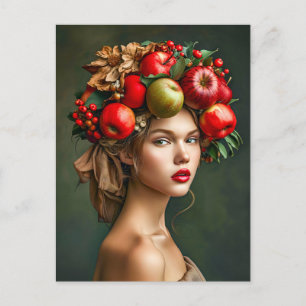 Rustic Apple and Cherry Lady Holiday Postcard