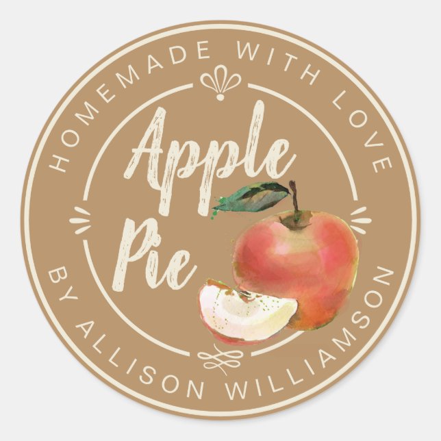 Rustic Apple Cinnamon Homemade Apple Pie Classic Round Sticker (Front)