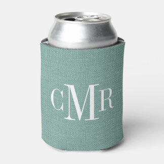 Rustic Aqua Classic Monogram Can Cooler