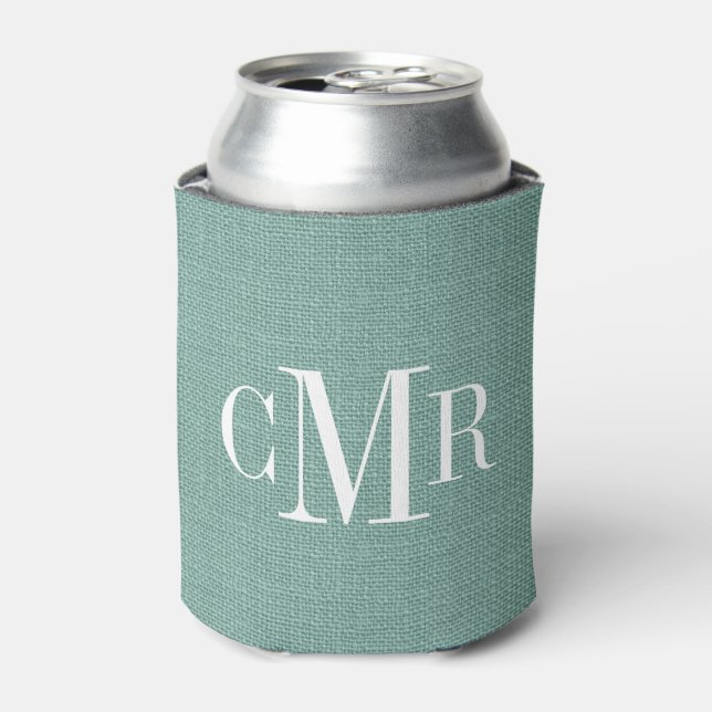 Rustic Aqua Classic Monogram Can Cooler (Can Front)