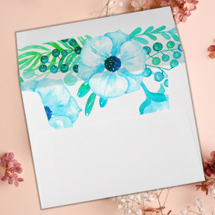 Rustic Aqua Floral Minimalist Wedding Envelope