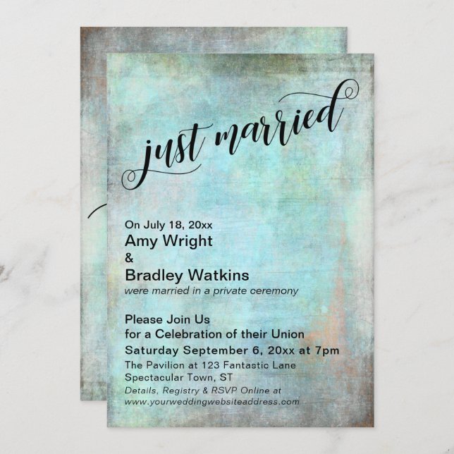 Rustic Aqua Just Married Post-Wedding Celebration Invitation (Front/Back)