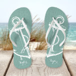 Rustic Aqua Vintage Anchor Monogram Jandals<br><div class="desc">Custom printed flip flop sandals with a rustic nautical vintage anchor illustration and your custom monogram or other text. Click Customise It to change text fonts and colours or add your own images to create a unique one of a kind design!</div>