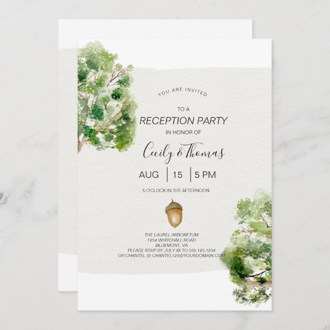 Rustic Arboretum Oak Tree Reception Only Wedding | Invitation (Front/Back)