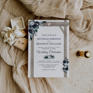 Rustic Arch Dusty Blue Floral Wedding Invitation